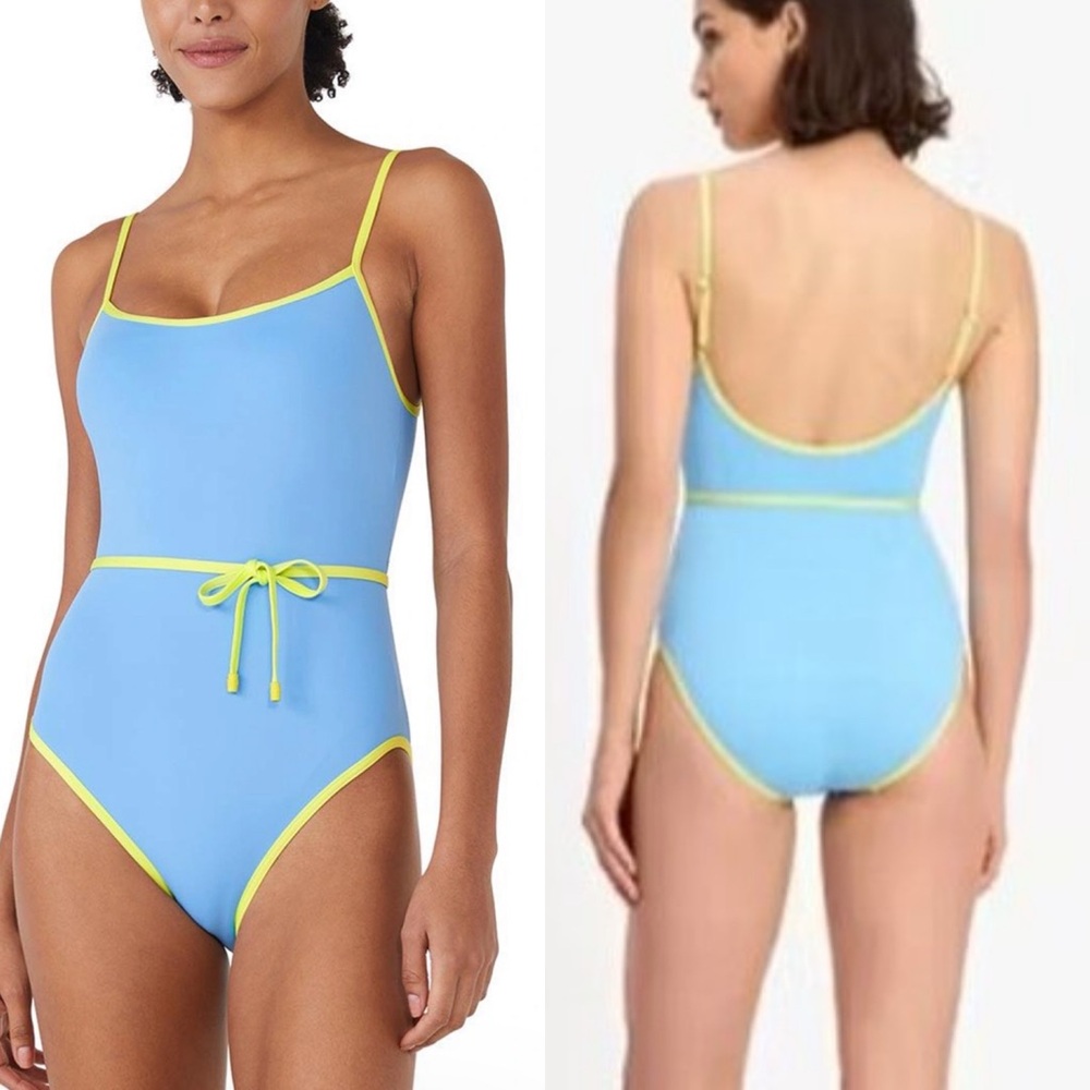 Kate Spade Colorblock Belted One-Piece, Spring Water, Size Medium